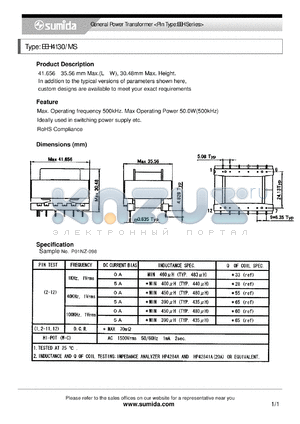 EEH4130MS datasheet - General Power Transformer <Pin Type:EEH Series>