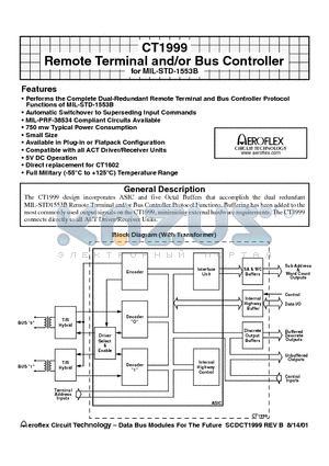 CT1999 datasheet - CT1999 Remote Terminal and/or Bus Controller for MIL-STD-1553B
