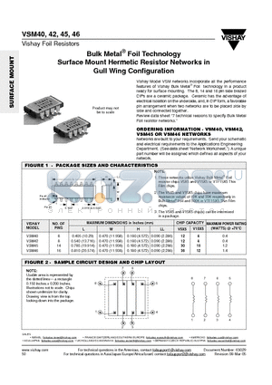 VSM46 datasheet - Bulk Metal^ Foil Technology Surface Mount Hermetic Resistor Networks in Gull Wing Configuration