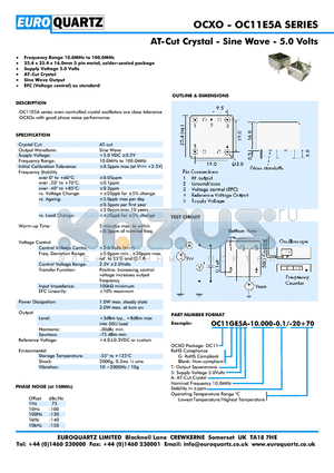 OC11E5A datasheet - AT-Cut Crystal - Sine Wave - 5.0 Volts