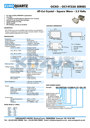 OC14GT33A-10.000-0.15-20 datasheet - AT-Cut Crystal - Square Wave - 3.3 Volts