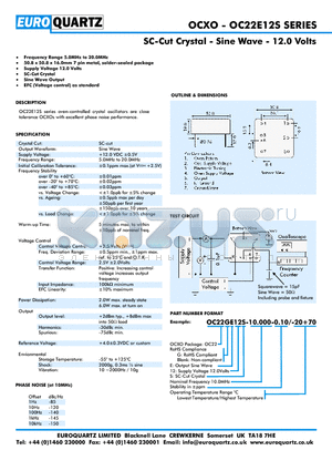 OC22E12S-10.000-0.10-20 datasheet - SC-Cut Crystal - Sine Wave - 12.0 Volts