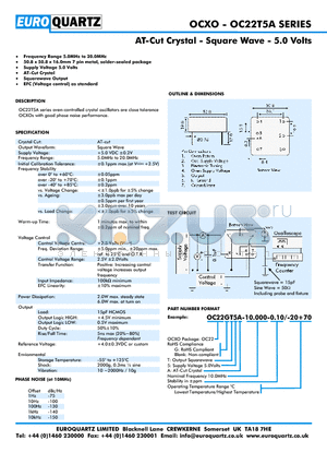 OC22T5A-10.000-0.10-20 datasheet - AT-Cut Crystal - Square Wave - 5.0 Volts