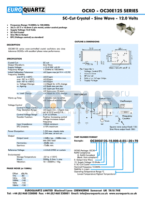 OC30E12S datasheet - SC-Cut Crystal - Sine Wave - 12.0 Volts