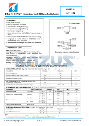 VSSA310 datasheet - Surface Mount Trench MOS Barrier Schottky Rectifier