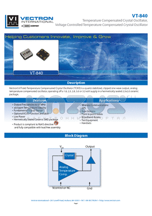 VT-840 datasheet - Temperature Compensated Crystal Oscillator, Voltage Controlled Temperature Compensated Crystal Oscillator