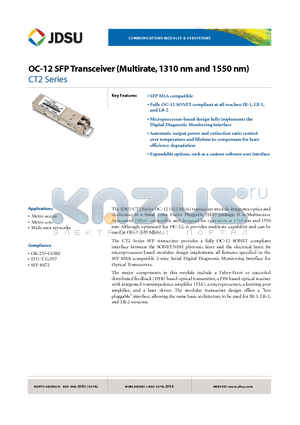 CT2-PL2MKTD31C datasheet - OC-12 SFP Transceiver (Multirate,1310 nm and 1550 nm)