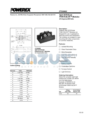 CT220802 datasheet - Split SCR/Diode POW-R-BLOK Modules 20 Amperes/800 Volts