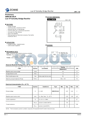 SMBCM104LH datasheet - Low VF Schottky Bridge Rectifier Preliminary