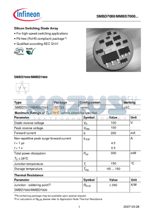 SMBD7000 datasheet - Silicon Switching Diode Array For high-speed switching applications Qualified according AEC Q101