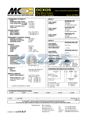 OCXOS datasheet - Oven Controlled Crystal Oscillator