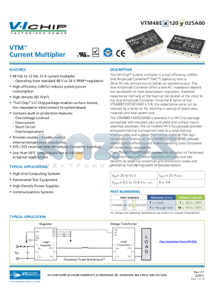 VTM48E120025A00FT datasheet - VTM Current Multiplier