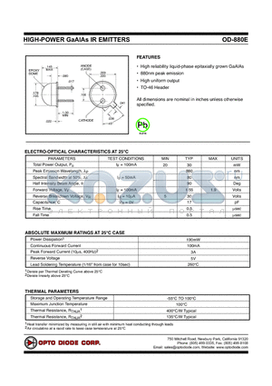 OD-880E datasheet - HIGH-POWER GaAlAs IR EMITTERS