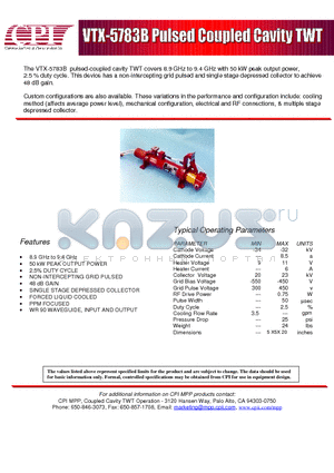 VTX5783B datasheet - Pulsed Coupled Cavity TWT