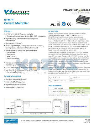 VTM48EH015_050A00 datasheet - VTMCurrent Multiplier