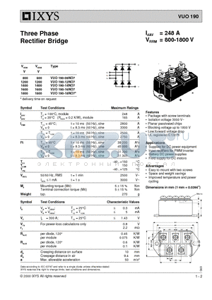 VUO190-18NO7 datasheet - Three Phase Rectifier Bridge