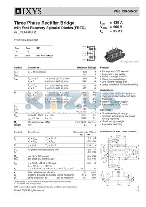 VUE130-06NO7 datasheet - Three Phase Rectifier Bridge