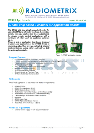 CTA28 datasheet - CTA88 chip based 2-channel I/O Application Boards