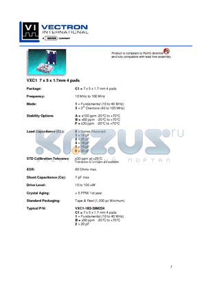 VXC1 datasheet - VXC1 7 x 5 x 1.7mm 4 pads