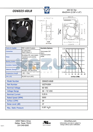 OD6025-60LB datasheet - 260V DC Fan 60x25mm