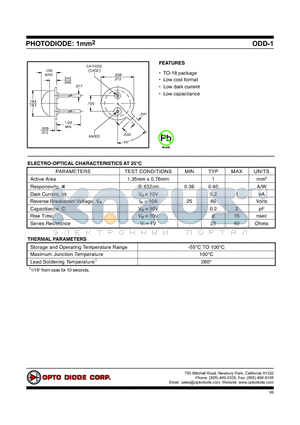 ODD-1 datasheet - PHOTODIODE: 1mm2