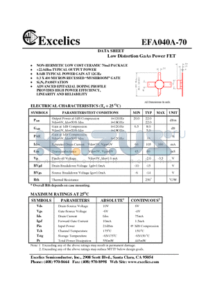 EFA040A-70 datasheet - Low Distortion GaAs Power FET