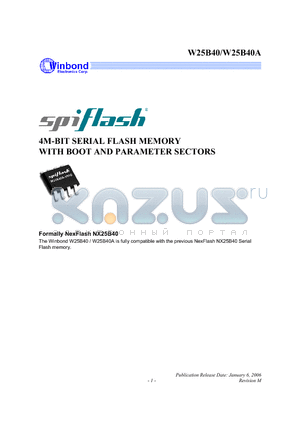 W25B40A datasheet - 4M-BIT SERIAL FLASH MEMORY WITH BOOT AND PARAMETER SECTORS