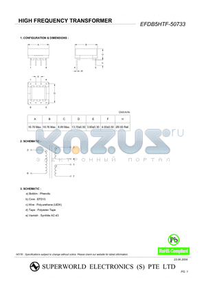 EFDB5HTF-50733 datasheet - HIGH FREQUENCY TRANSFORMER