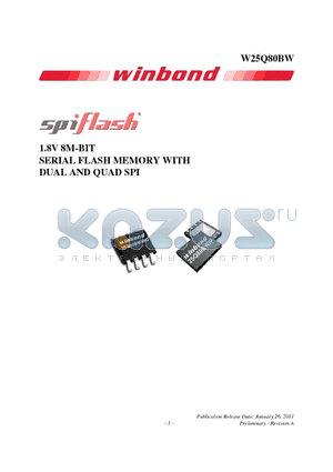 W25Q80BWSNIP datasheet - 1.8V 8M-BIT SERIAL FLASH MEMORY WITH DUAL AND QUAD SPI