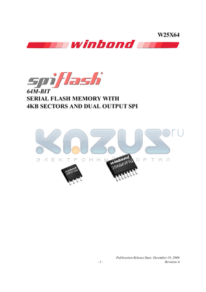 W25X64VDAIZ datasheet - 64M-BIT SERIAL FLASH MEMORY WITH 4KB SECTORS AND DUAL OUTPUT SPI