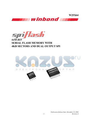 W25X64VZEIG datasheet - 64M-BIT SERIAL FLASH MEMORY WITH 4KB SECTORS AND DUAL OUTPUT SPI
