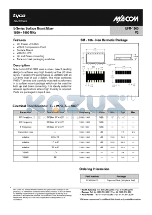 EFM-1900_1 datasheet - E-Series Surface Mount Mixer 1850-1980MHz