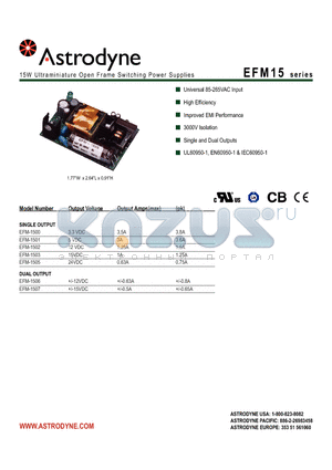 EFM15 datasheet - 15W Ultraminiature Open Frame Switching Power Supplies
