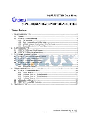 W55RFS27T1BH datasheet - SUPER-REGENERATION RF TRANSMITTER