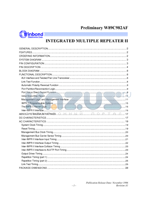 W89C982 datasheet - INTEGRATED MULTIPLE REPEATER II