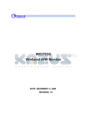 W83793G datasheet - Winbond H/W Monitor