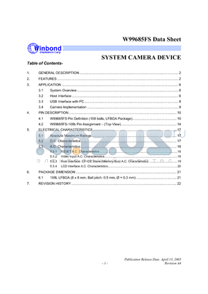 W99685FS datasheet - SYSTEM CAMERA DEVICE