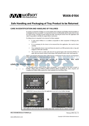 WAN-0164 datasheet - Safe Handling and Packaging of Tray Product to be Returned