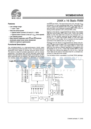 WCMB4016R4X datasheet - 256K x 16 Static RAM