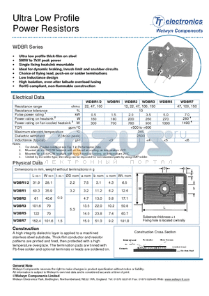 WDBR1 datasheet - Ultra low profile thick-film on steel