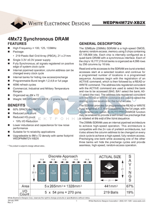 WEDPN4M72V-XB2X datasheet - 4Mx72 Synchronous DRAM