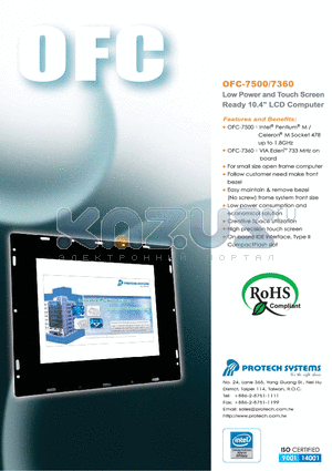 OFC-7500 datasheet - Low Power and Touch Screen Ready LCD Computer