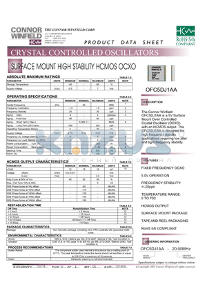 OFC5DJ1AA-20.00M datasheet - SURFACE MOUNT HIGH STABILITY HCMOS OCXO