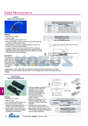 OFFM-8-2 datasheet - FIBER MANAGEMENT - Optical Fiber Flat Manifold