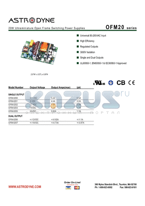 OFM-0206 datasheet - 20W Ultraminiature Open Frame Switching Power Supplies