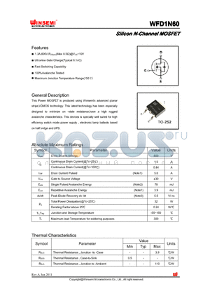 WFD1N60 datasheet - Silicon N-Channel MOSFET