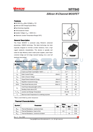WFF840 datasheet - Silicon N-Channel MOSFET