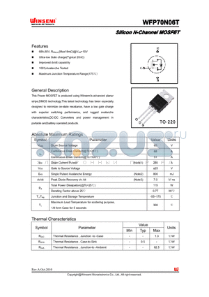 WFP70N06T datasheet - Silicon N-Channel MOSFET