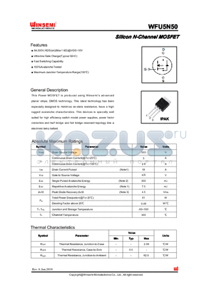 WFU5N50 datasheet - Silicon N-Channel MOSFET