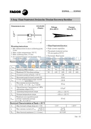 EGP50F datasheet - 5 Amp. Glass Passivated Avalanche Ultrafast Recovery Rectifier